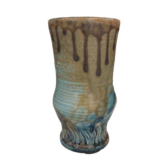 Swanstrom Pottery Cup With Earthy Blue And Brown Drip Glaze - Picture 4 of 7